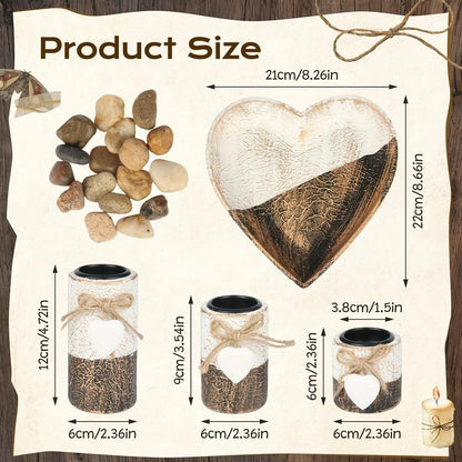 Heart Tray Rustic Candle Holder Set
